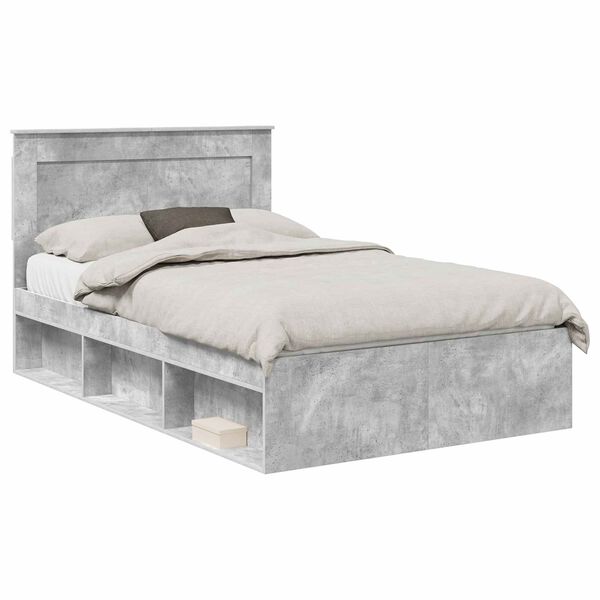 vidaXL Bedframe met hoofdeinde Beton 120 x 190 cm Massief grenenhout