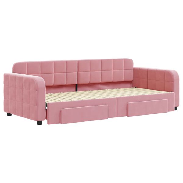vidaXL Slaapbank met onderschuifbed en lades 90x200 cm fluweel roze