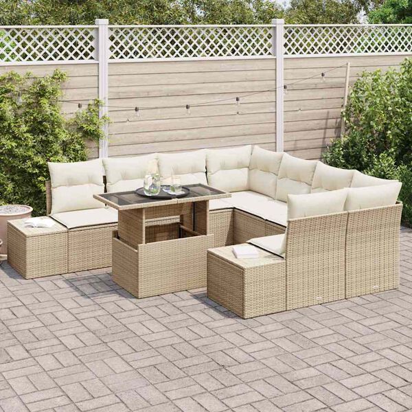 vidaXL Tuin Sofa Set met kussen 9 pcs Beige en Cr&egrave;me poly rattan
