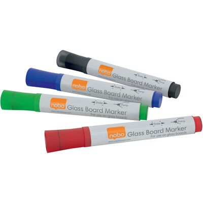 Nobo Markers voor glazen whiteboard 4 st verschillende kleuren