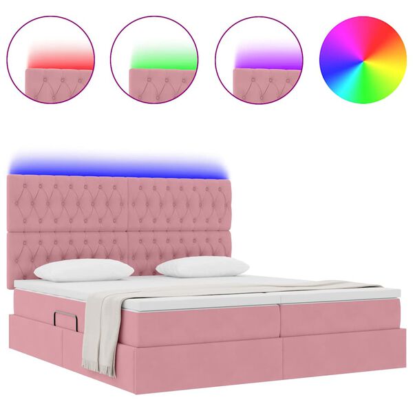 vidaXL Bed met LED-striplichten met opslag Roze 200 x 200 cm Fluweel