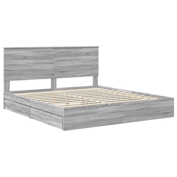 vidaXL Opslag bed met lade Grijs Sonoma 200 x 200 cm Bewerkt hout