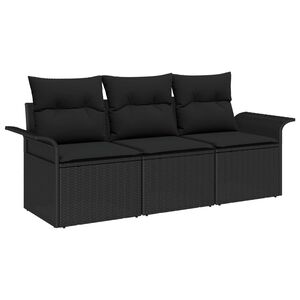 vidaXL Tuin Sofa Set met kussen met opslag 3 pcs Zwart Poly riet