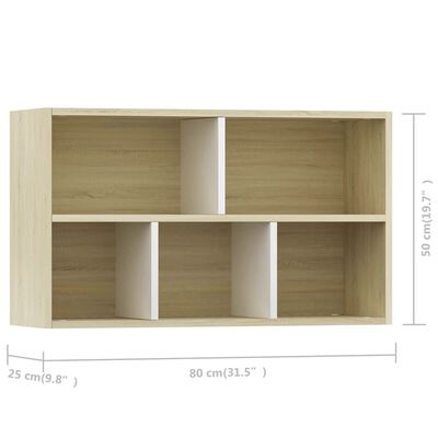 vidaXL Boekenkast/dressoir 50x25x80 cm bewerkt hout wit en eikenkleur