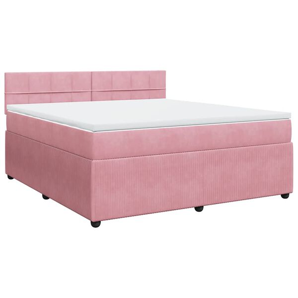 vidaXL Boxspring met matras fluweel roze 180x200 cm