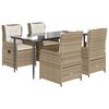 vidaXL 5-delige Tuinset met kussens poly rattan beige