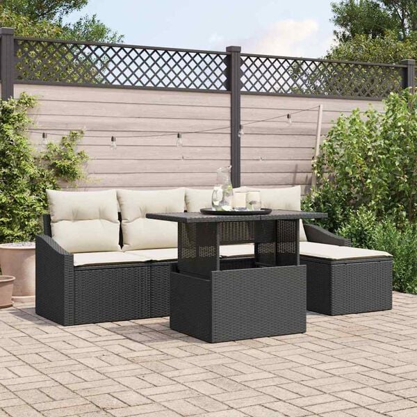 vidaXL Tuin Sofa Set met kussen 6 pcs Zwart en cr&egrave;me