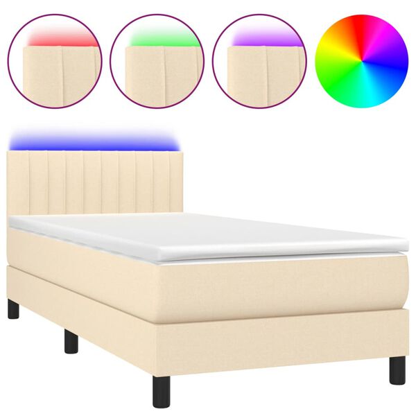 vidaXL Boxspring met matras en LED stof cr&egrave;mekleurig 90x190 cm