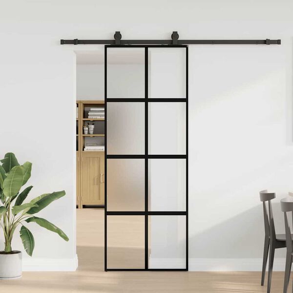 vidaXL Schuifdeur met beslagset 76x205 cm gehard glas zwart