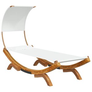 vidaXL Loungebed met luifel 100x200x126 cm massief gebogen hout cr&egrave;me