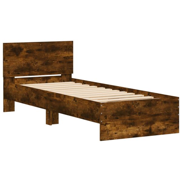 vidaXL Bedframe met hoofdbord en LED gerookt eikenkleurig 75x190 cm
