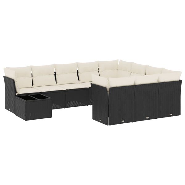 vidaXL 11-delige Loungeset met kussens poly rattan zwart