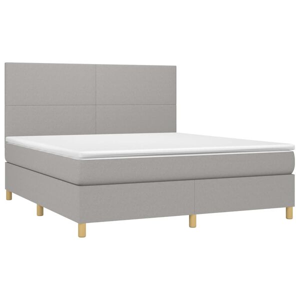 vidaXL Boxspring met matras en LED stof lichtgrijs 180x200 cm