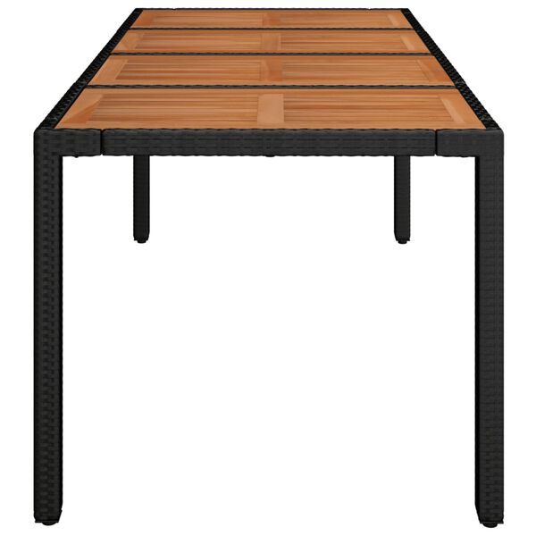 vidaXL Tuintafel met houten blad 190x90x75 cm poly rattan zwart