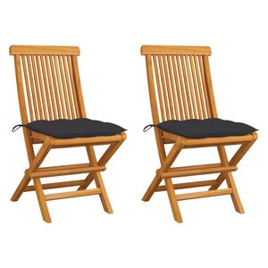 vidaXL Opklapbare stoelen met antracietkleurige kussens, 2 stuks, massief teakhout