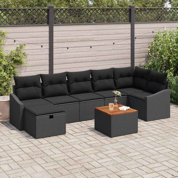 vidaXL Tuin Sofa Set met opslag 8 pcs Zwart Poly riet