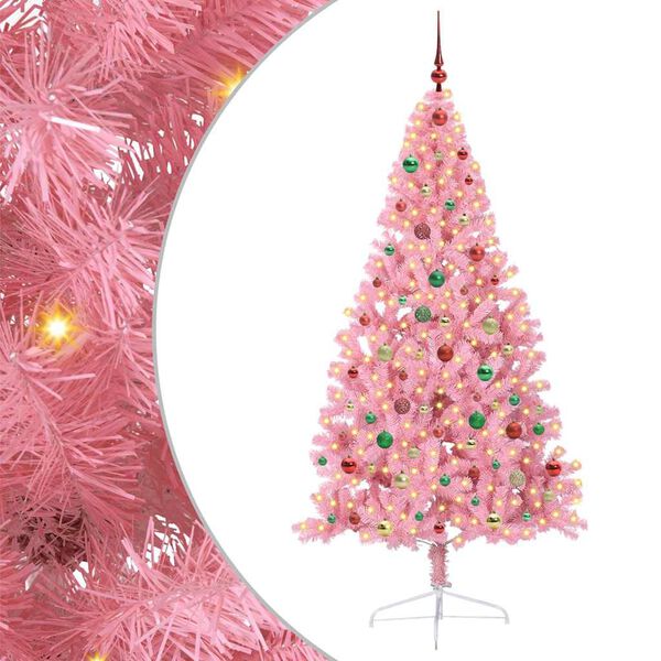 vidaXL Kunstmatig Voorverlicht Kerstboom met 300 LED Roze 180 cm PVC
