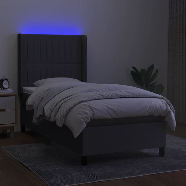 vidaXL Boxspring met matras en LED stof donkergrijs 90x190 cm