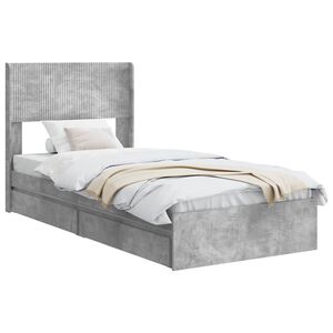 vidaXL Bedframe met opbergruimte en hoofdbord Betongrijs 75 x 190 cm