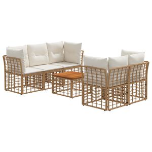 vidaXL Buiten bankenset 6 st Natuurlijk en Cr&egrave;me Wit poly rattan