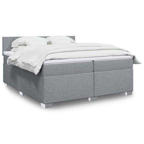 vidaXL Boxspring met matras stof lichtgrijs 200x200 cm