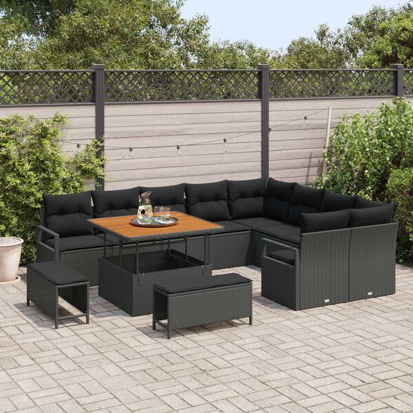 vidaXL Tuin Sofa Set met kussen 12 pcs Zwart Poly riet