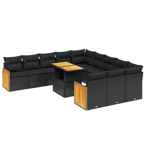 vidaXL 11-delige Loungeset met kussens poly rattan zwart