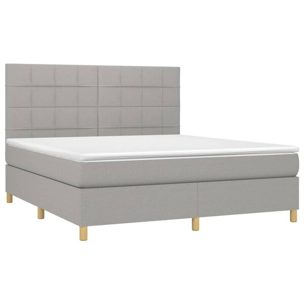 vidaXL Boxspring met matras en LED stof lichtgrijs 180x200 cm