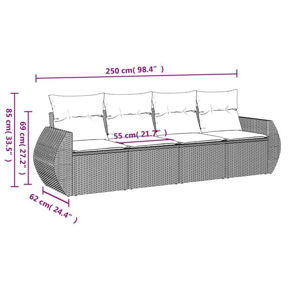 vidaXL 4-delige Loungeset met kussens poly rattan zwart