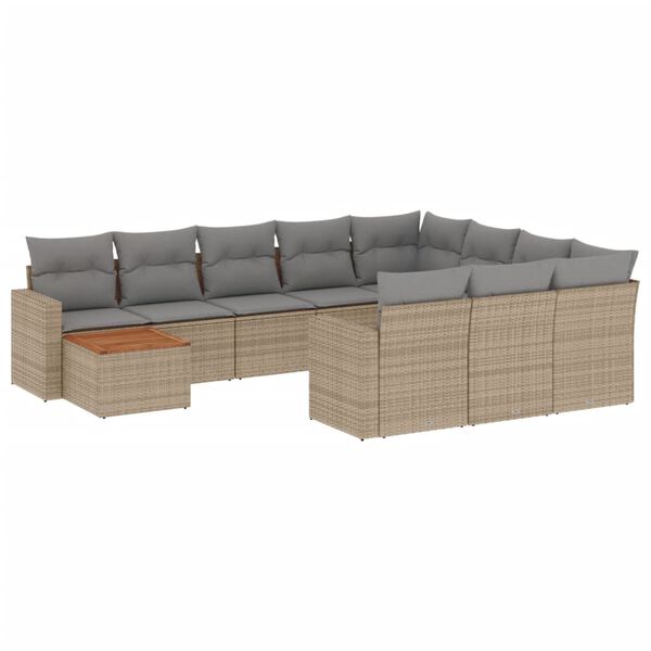 vidaXL 11-delige Loungeset met kussens poly rattan gemengd beige