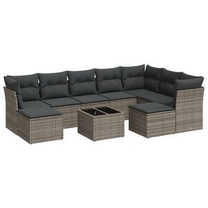 vidaXL 10-delige Loungeset met kussens poly rattan grijs