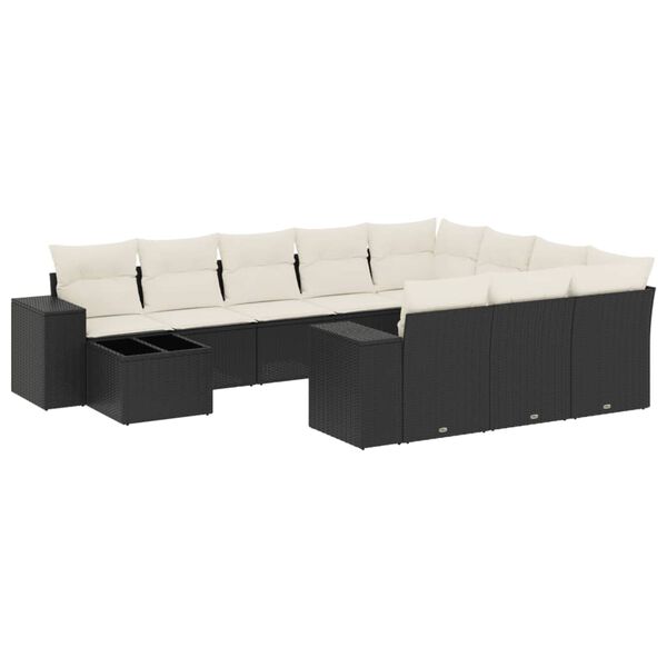 vidaXL 11-delige Loungeset met kussens poly rattan zwart