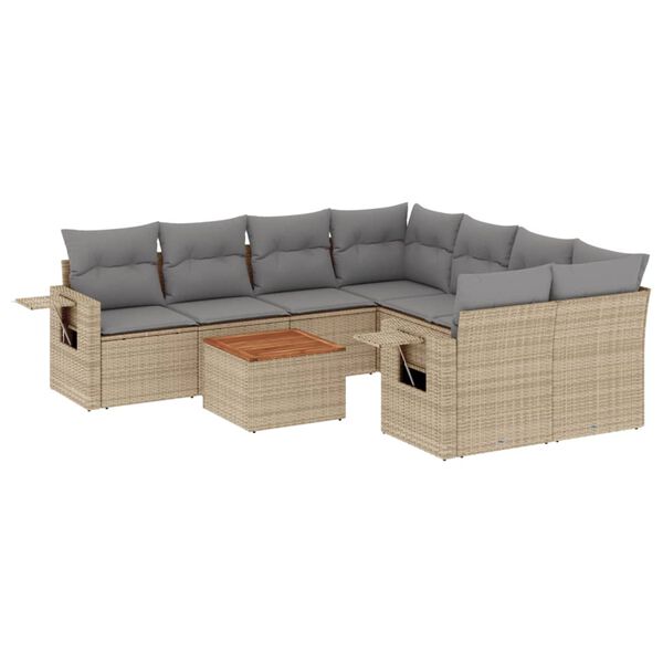vidaXL 9-delige Loungeset met kussens poly rattan beige