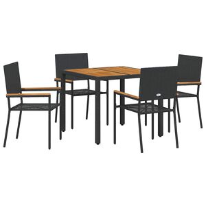 vidaXL Tuin eettafelset 5 pcs Zwart poly rattan