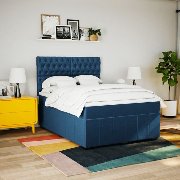 vidaXL Boxspring met matras stof blauw 140x200 cm