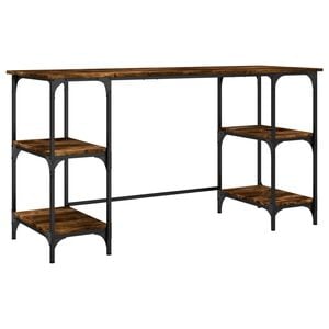vidaXL Bureau 140x50x75 cm metaal en bewerkt hout gerookt eikenkleurig