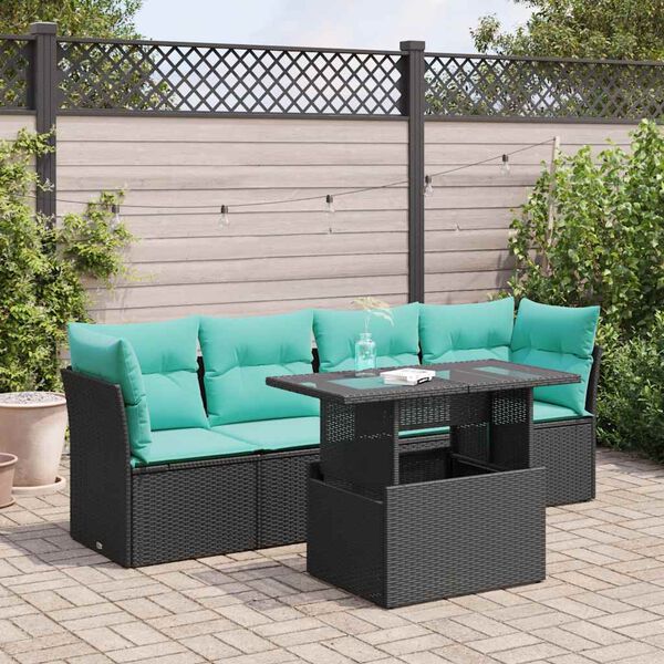 vidaXL 5-delige Loungeset met kussens poly rattan acacia zwart