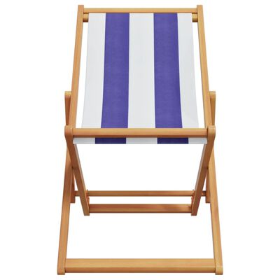 vidaXL Strandstoel inklapbaar eucalyptushout en stof blauw en wit