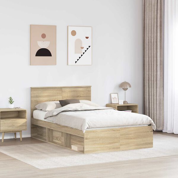 vidaXL Bedframe met hoofdeinde Sonoma 120 x 200 cm Bewerkt hout