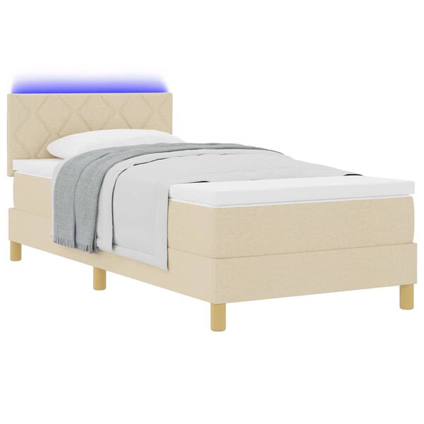 vidaXL LED Box Spring Bed met matras met LED Cr&egrave;me 100 x 200 cm Stof