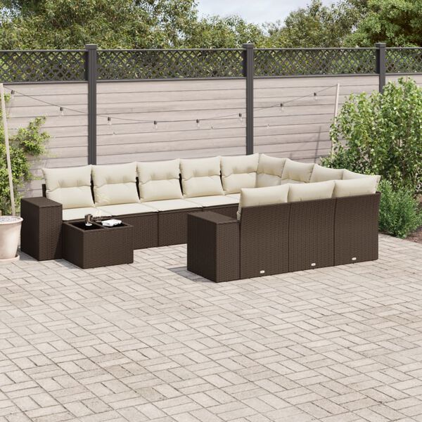 vidaXL 11-delige Loungeset met kussens poly rattan bruin