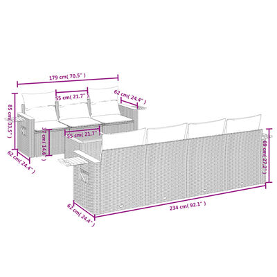 vidaXL 8-delige Loungeset met kussens poly rattan zwart