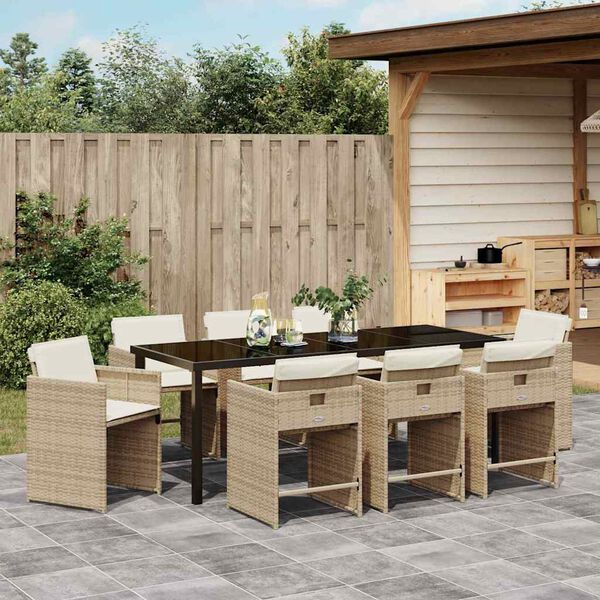 vidaXL Tuin eettafelset 9 pcs Beige poly rattan