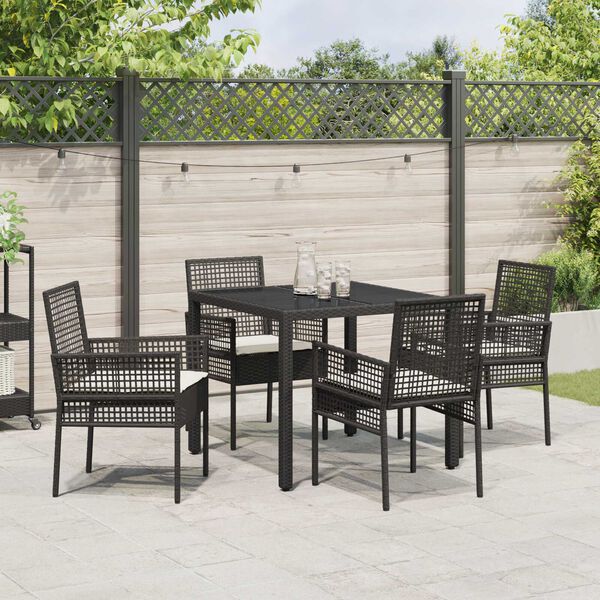 vidaXL Tuin eettafelset 5 pcs Zwart poly rattan