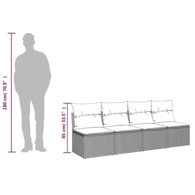 vidaXL Tuinbank 4-zits met kussens poly rattan zwart