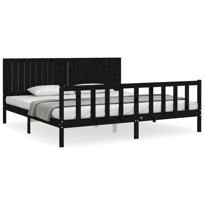 vidaXL Bedframe met hoofdbord massief hout zwart 200x200 cm