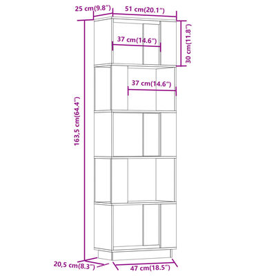 vidaXL Boekenkast/kamerscherm 51x25x163,5 cm massief hout honingbruin