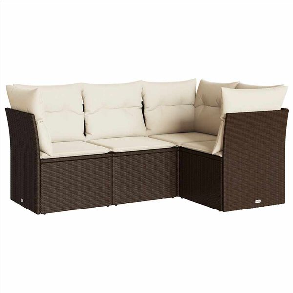 vidaXL 4-delige Loungeset met kussens poly rattan bruin