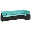 vidaXL Tuinbankenset met kussen 6 pcs Zwart en Turquoise poly rattan