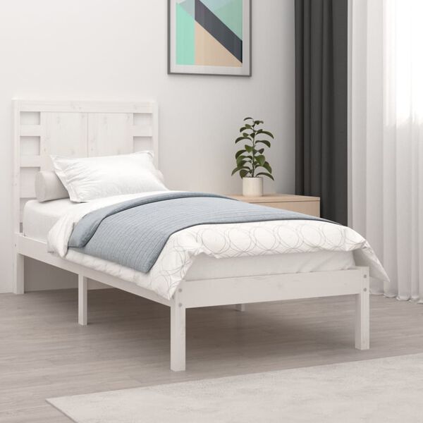 vidaXL Bedframe massief hout wit 75x190 cm